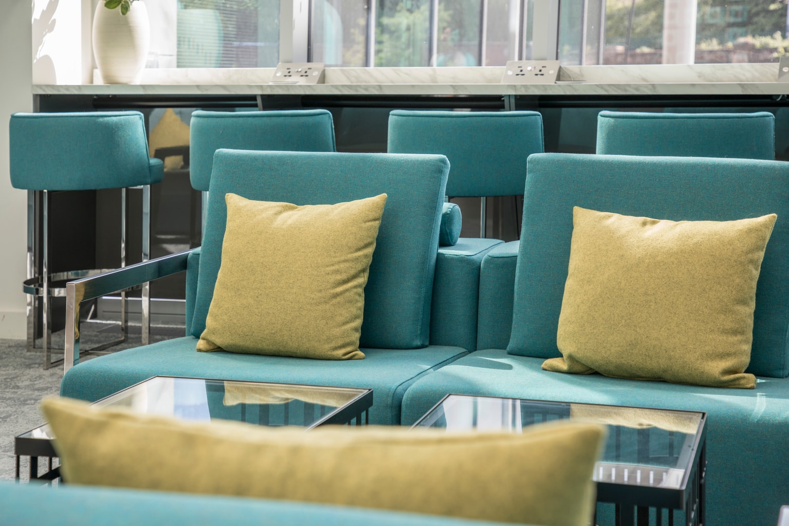 Close up of seating and cushions within reception