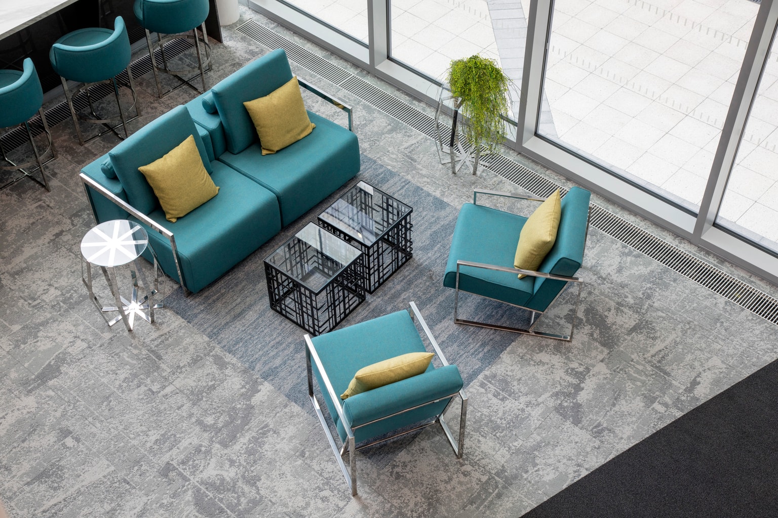 Birds eye image of reception seating area