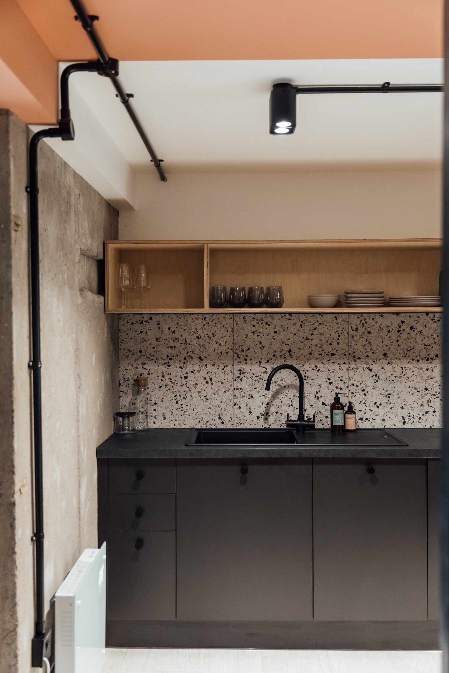 Image of industrial kitchen with neutral tones