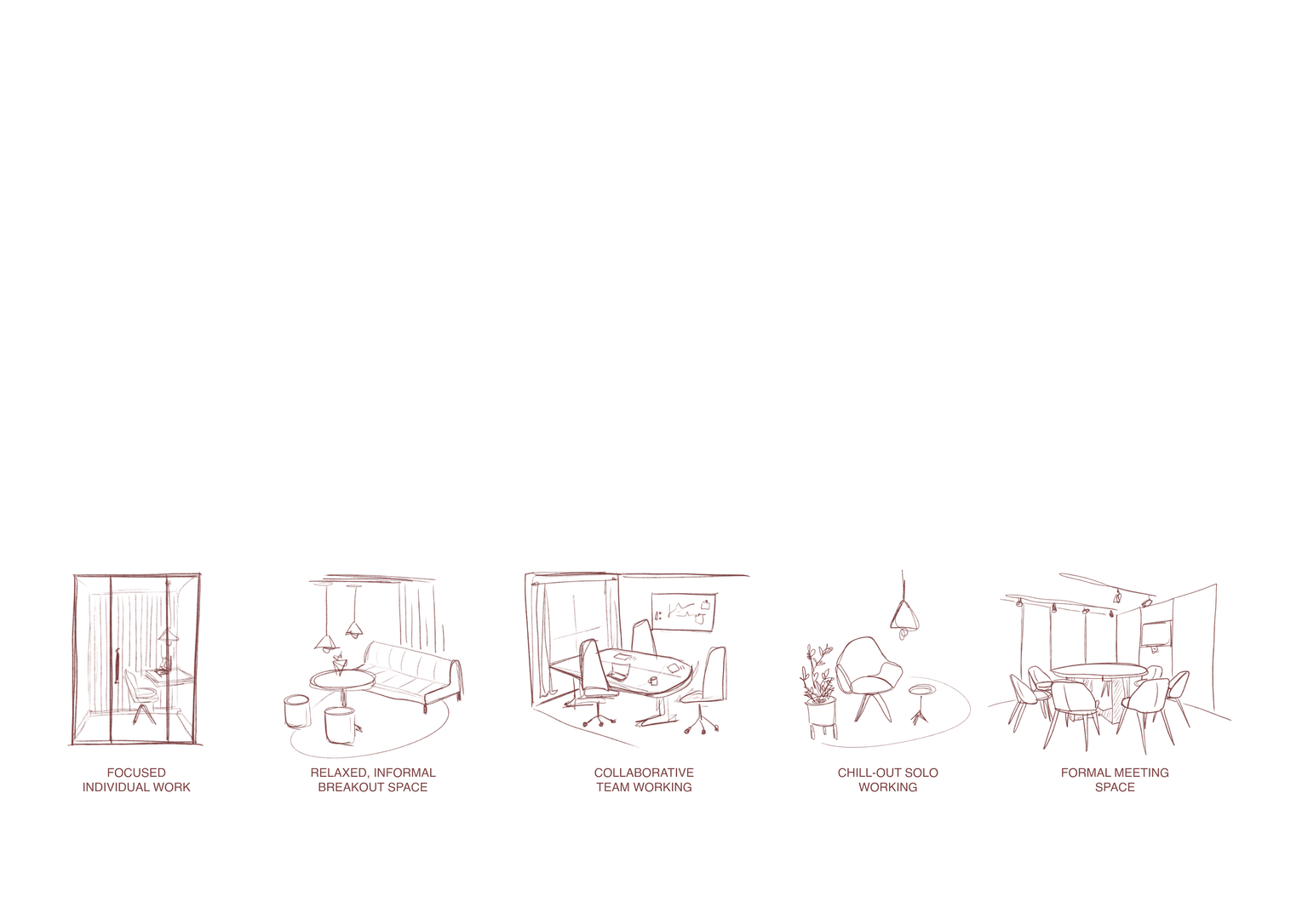 Sketch images of different seating areas