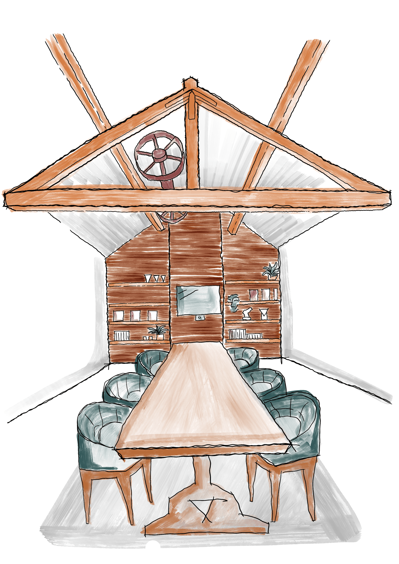 Image of evoluted board room as a sketch