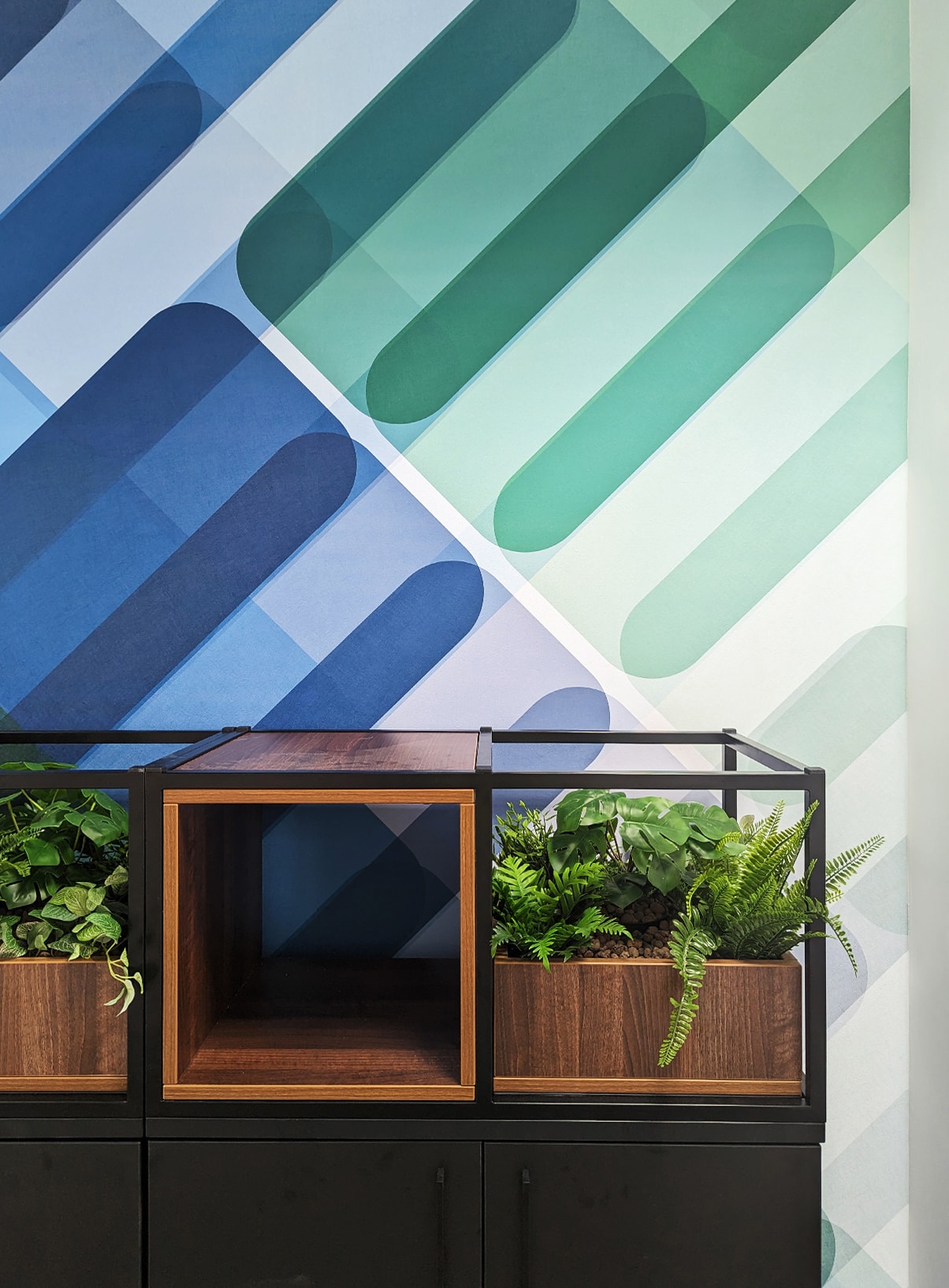 Image of storage unit with evoluted decorated wall