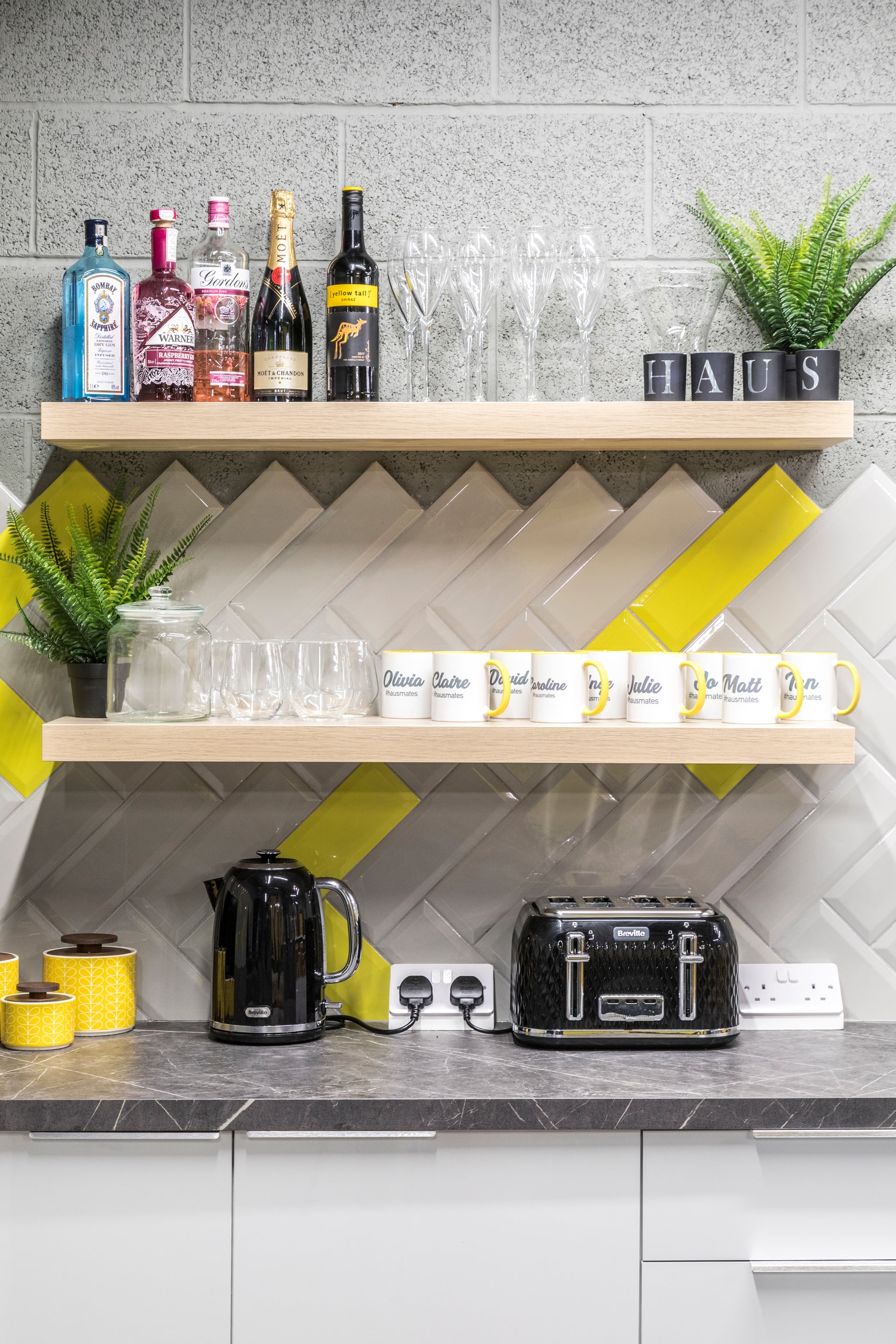 Closer up image of haus kitchen with drinks station visible